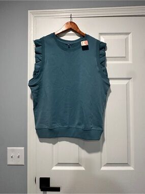 FP Movement by Free People Teal Ruffle-Shoulder Muscle Tee